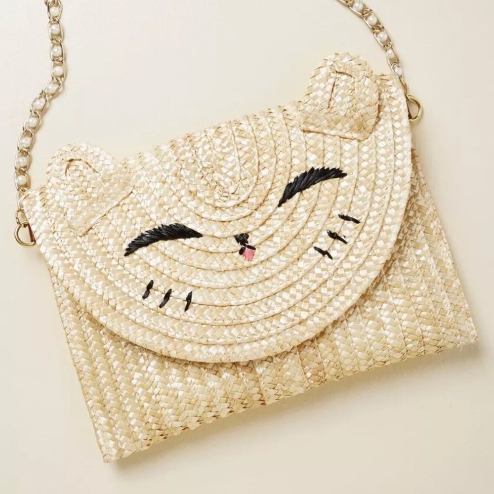 Modcloth Straw Cat Lover - Cat Lady Clutch Whisker-Taker Crossbody Bag
